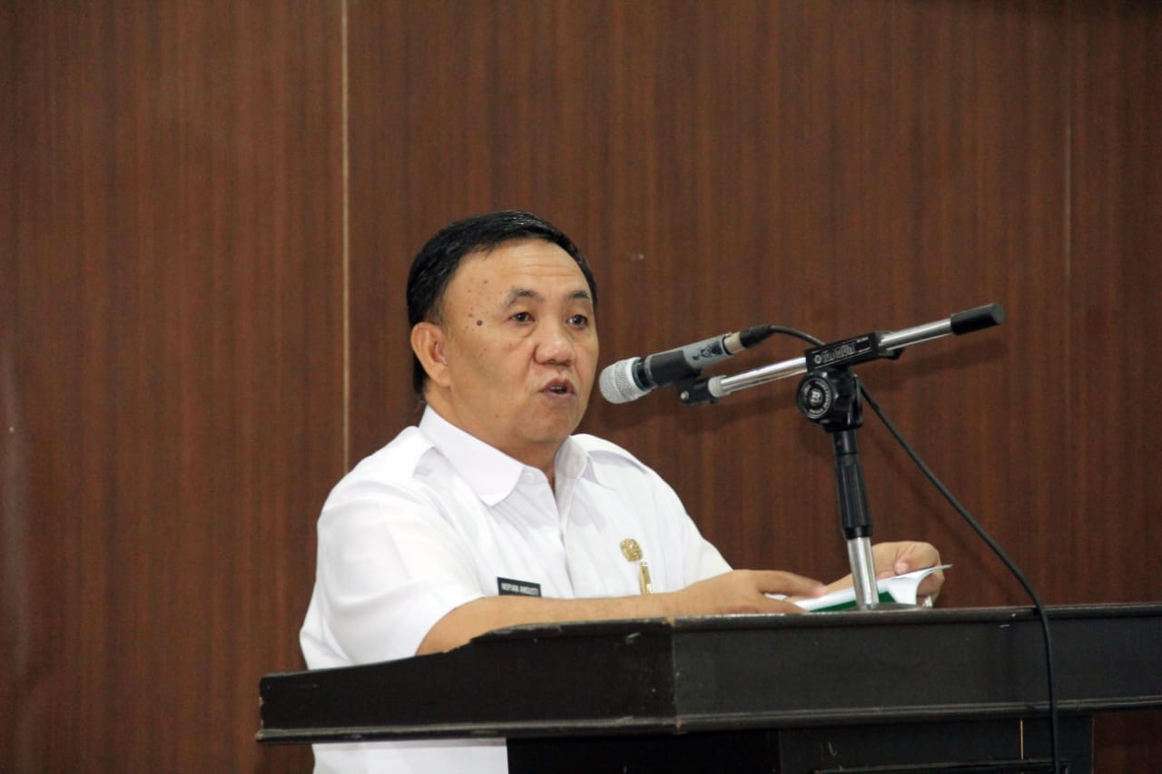 Sekda Nopian Andusti memberikan kata sambutan sekaligus membuka secara resmi Workshop Perencanaan Pembangunan Rendah Karbon