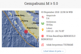 Gempa bumi melanda Bengkulu, Sabtu malam (3/11/2018)