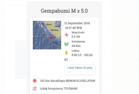 Gempa bumi melanda Kota Bengkulu