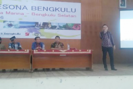 Alan dalam Pemaparan Pesona Bengkulu yang dilaksanakan oleh Distera Entertaiment di Balai Pertemuan Gedung Pemuda Manna