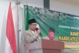 Dr Zulkarnain Dali saat menyampaikan sambutan usai terpilih sebagai ketua PWNU Provinsi Bengkulu periode 2018-2023